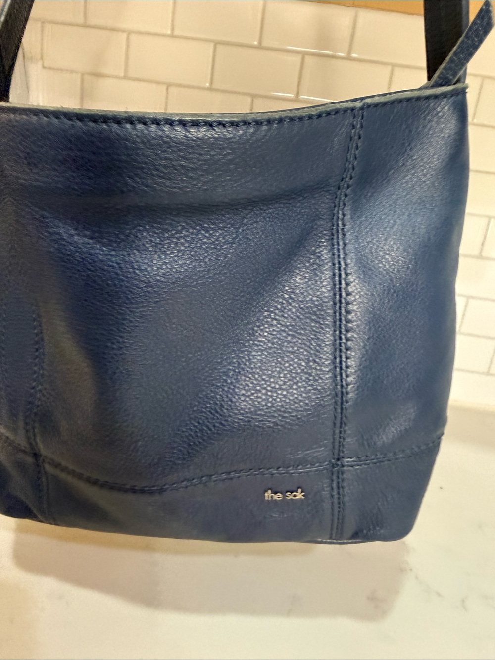 The Sak Navy Blue Pebbled Leather Shoulder Bag